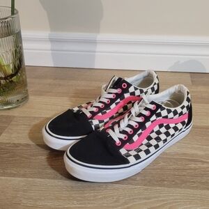 Checkered Sneakers with Pink Accents